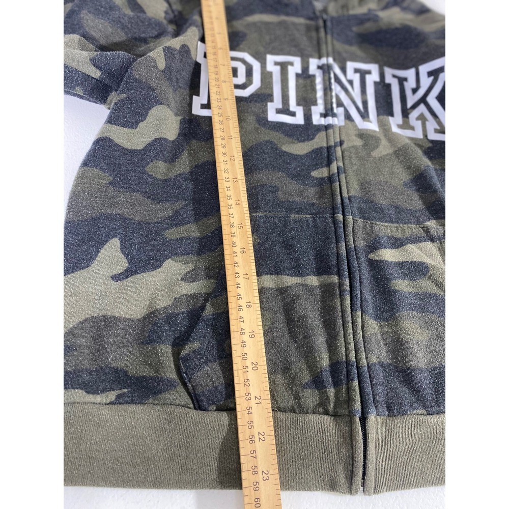 PINK Victoria's Secret Hoodie Women XL Green Camo Excellent Full Zip Logo - Picture 4 of 8